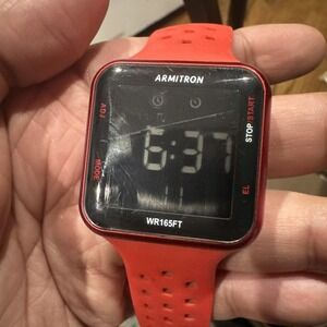 Working Armitron Pro‎ Sport Watch Red Black Digital WR165FT 38mm Mens Backlight